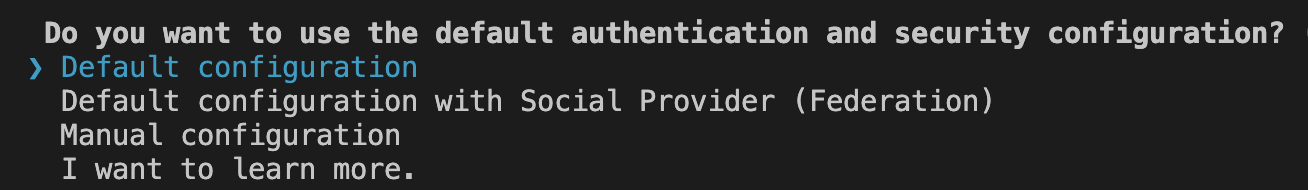 Selecting "default configuration" when adding authentication objects