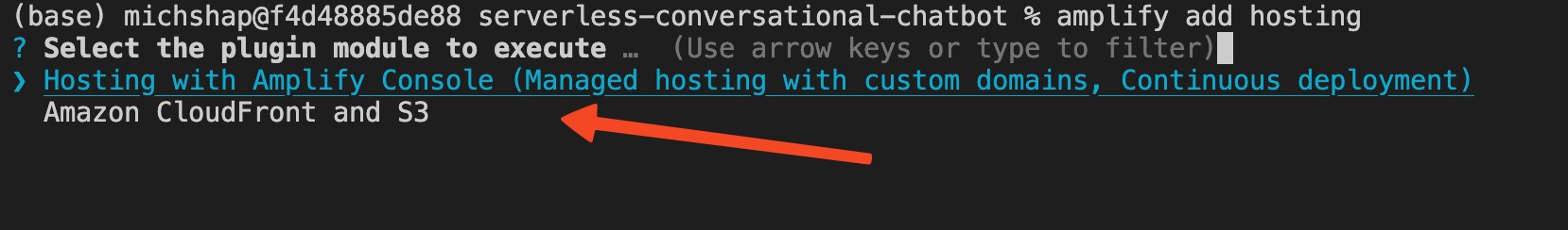 Selecting the deployment option for the React application on the Amplify Console. Selected option: Hosting with Amplify Console