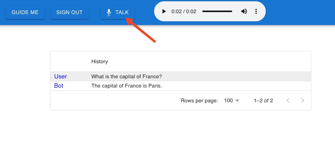 Instructions on how to invoke the "Talk" operation, by using “Talk” operation