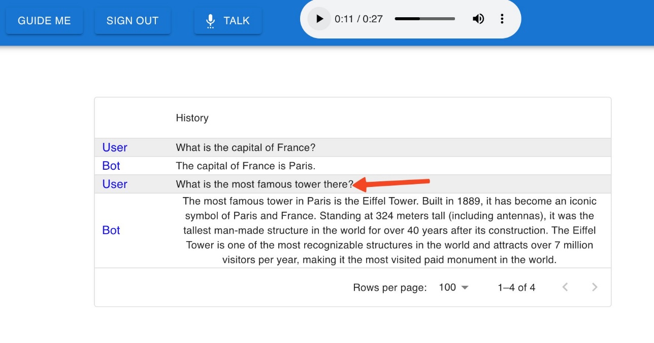 Demonstration of context preservation during conversation. Continues question-answer conversation with chatbot.
