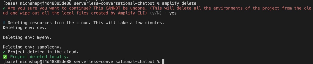 Result of the "Cleanup" operation after running “amplify delete” command