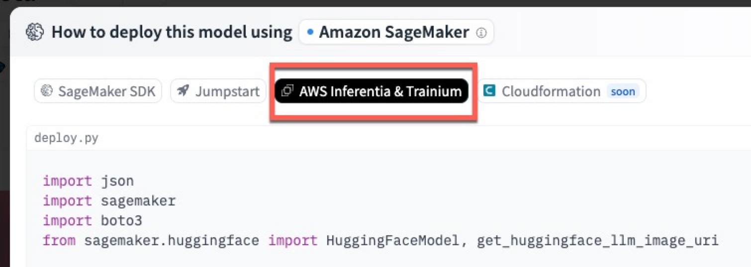 How to find the code you'll need to deploy the model using AWS Inferentia and Trainium
