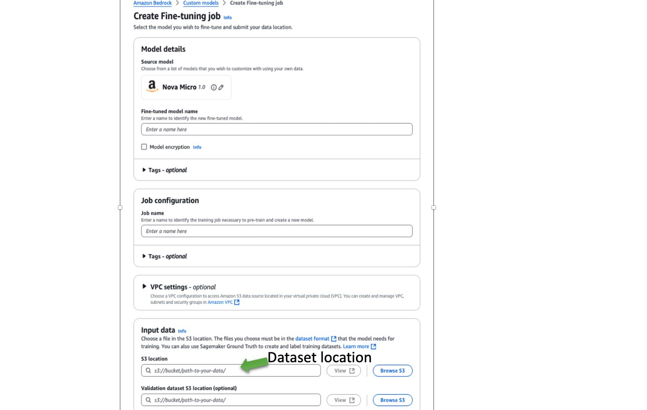 Choosing data location in console for finetuning