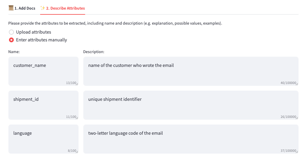 Attributes page