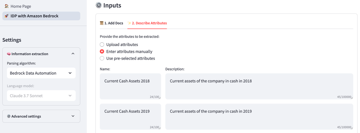 Attributes page