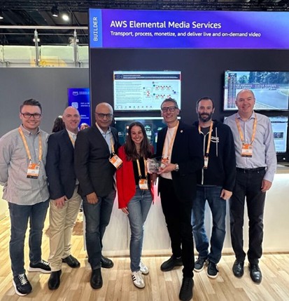 AWS Elemental Media Services team accepts the IBC Best of Show Award for MQAR.