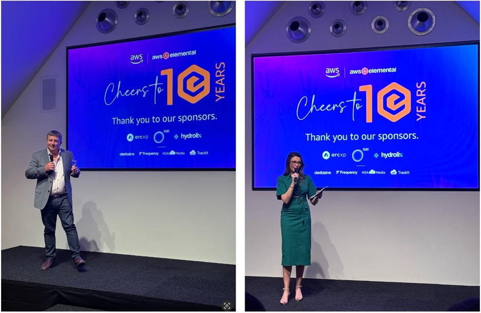 AWS celebrates the 10-year anniversary of the Elemental Technologies acquisition at a customer party.
