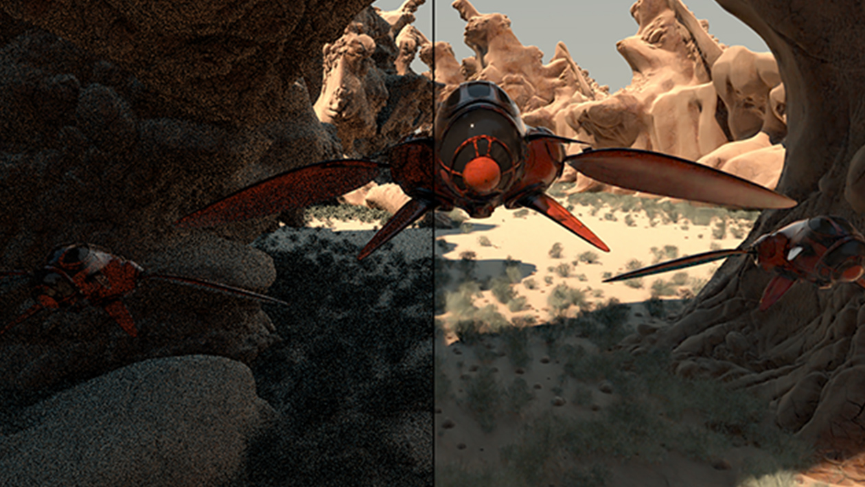 OptiX AI-accelerated denoiser helps to reduce rendering iteration times.