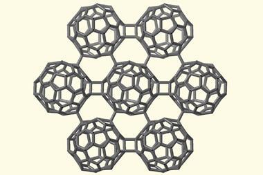 An interconnected molecular structure of six fullerenes around one central one