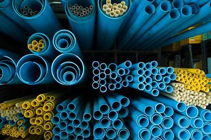 Blue and yellow PVC tubes