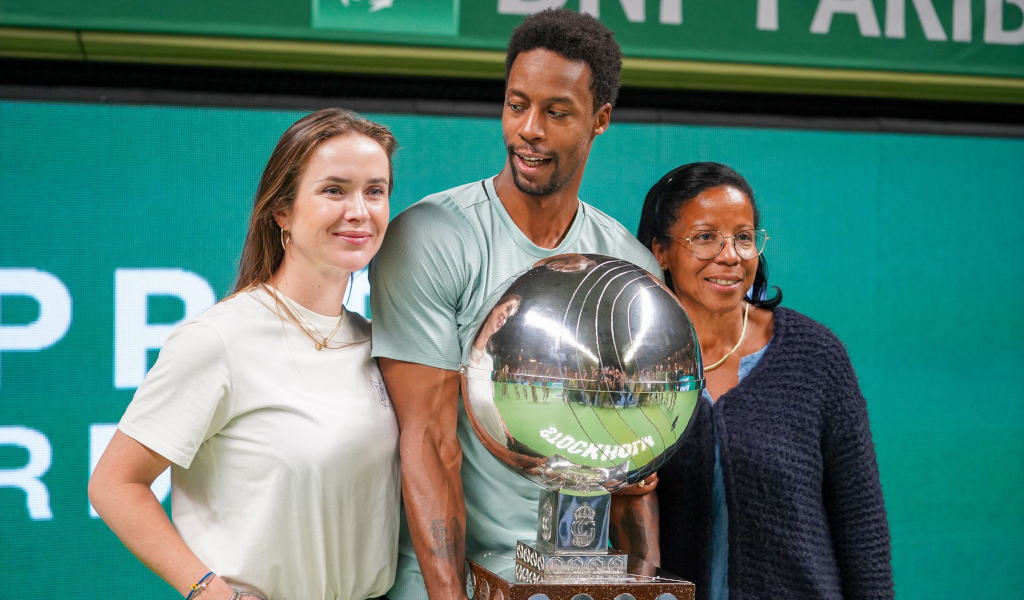 Elina Svitolina Gael Monfils and Sylvette Cartesse celebrate