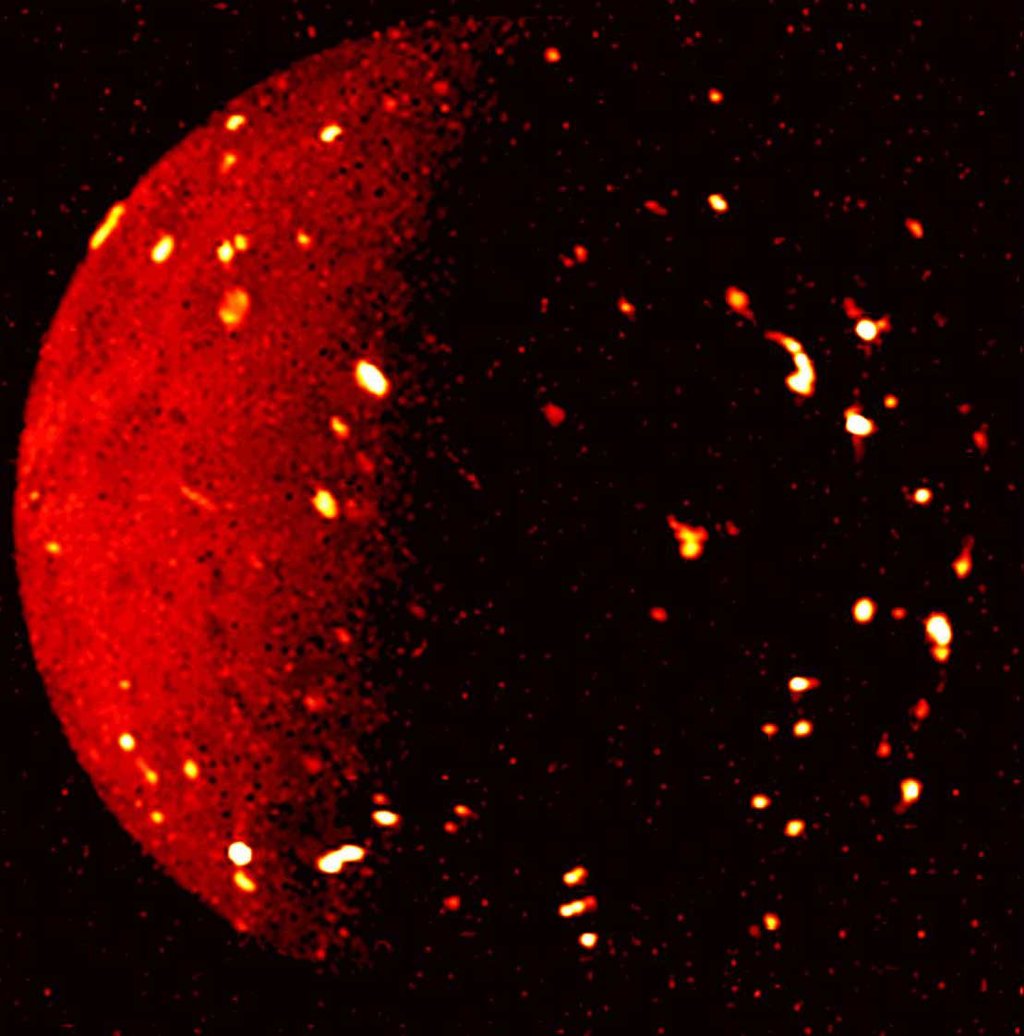 NASA’s Juno mission captured this infrared view of Jupiter’s volcanic moon Io on July 5, 2022