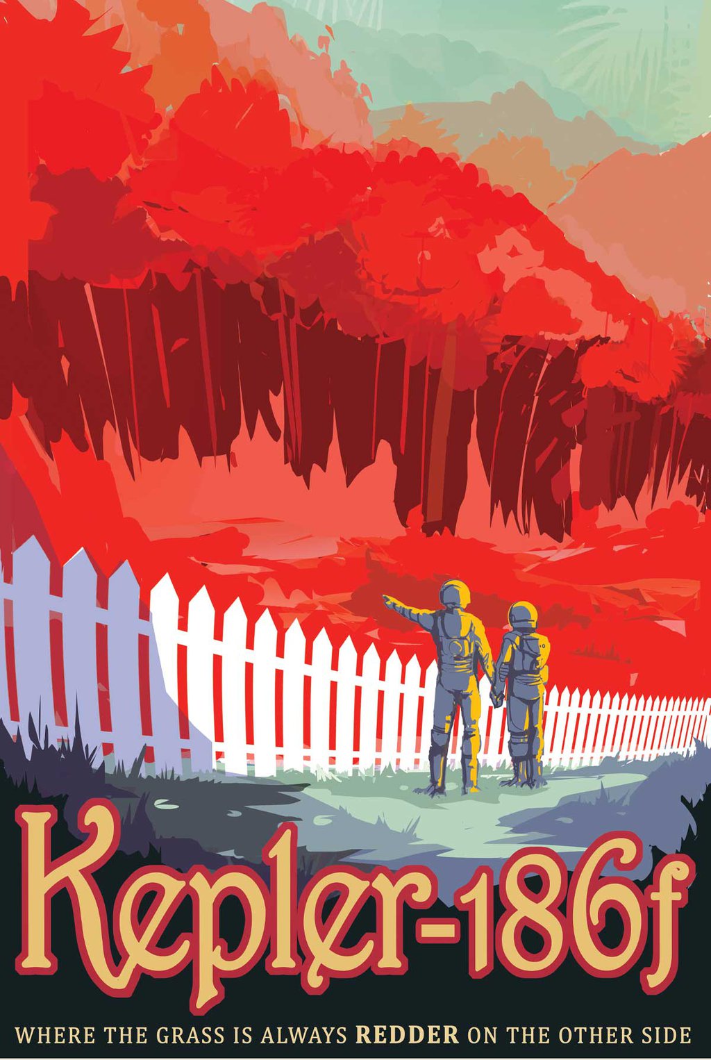 <p data-block-key="xfe3a">Kepler-186f is the first Earth-size planet discovered in the potentially &#x27;habitable zone&#x27; around another star, where liquid water could exist on the planet&#x27;s surface. Its star is much cooler and redder than our Sun. If plant life does exist on a planet like Kepler-186f, its photosynthesis could have been influenced by the star&#x27;s red-wavelength photons, making for a color palette that&#x27;s very different than the greens on Earth. This discovery was made by Kepler, NASA&#x27;s planet hunting telescope.</p>