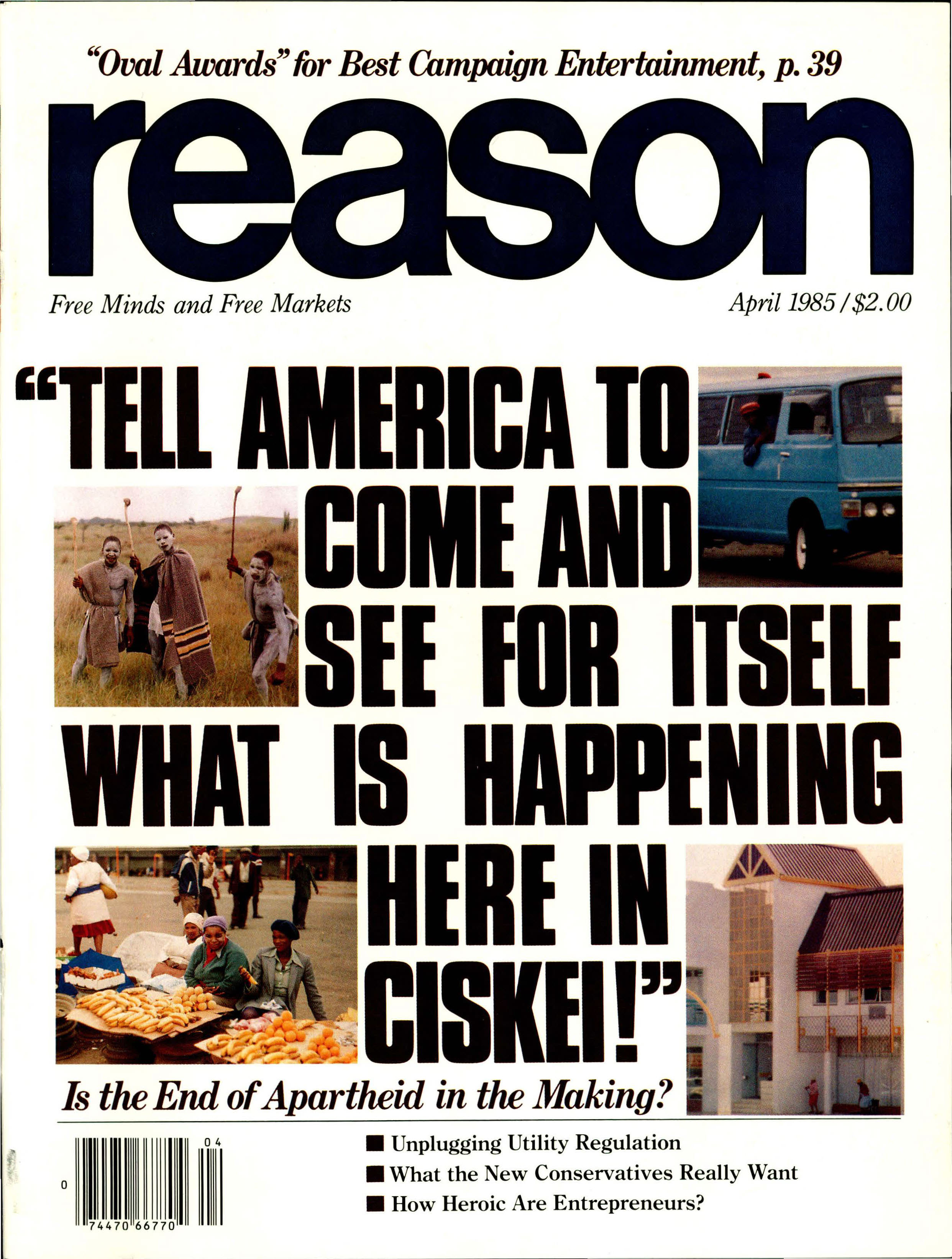 Reason magazine, April 1985 cover image