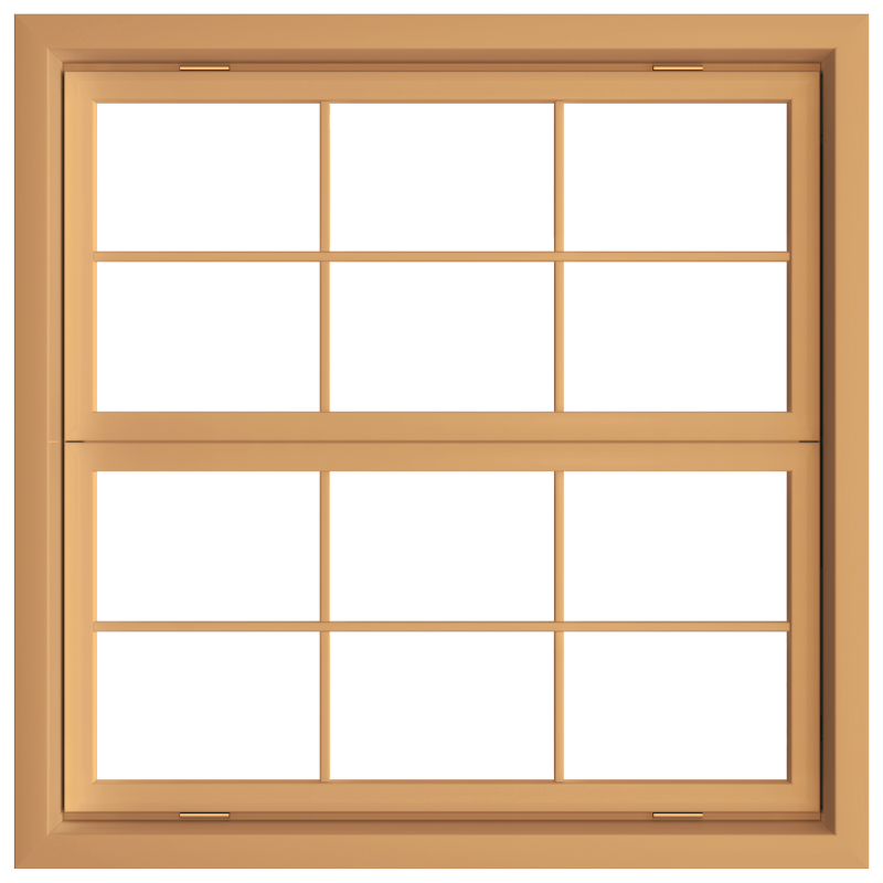 A classic double-hung window with a wooden window frame featuring a grid pattern with multiple panes, showcasing traditional craftsmanship and design.