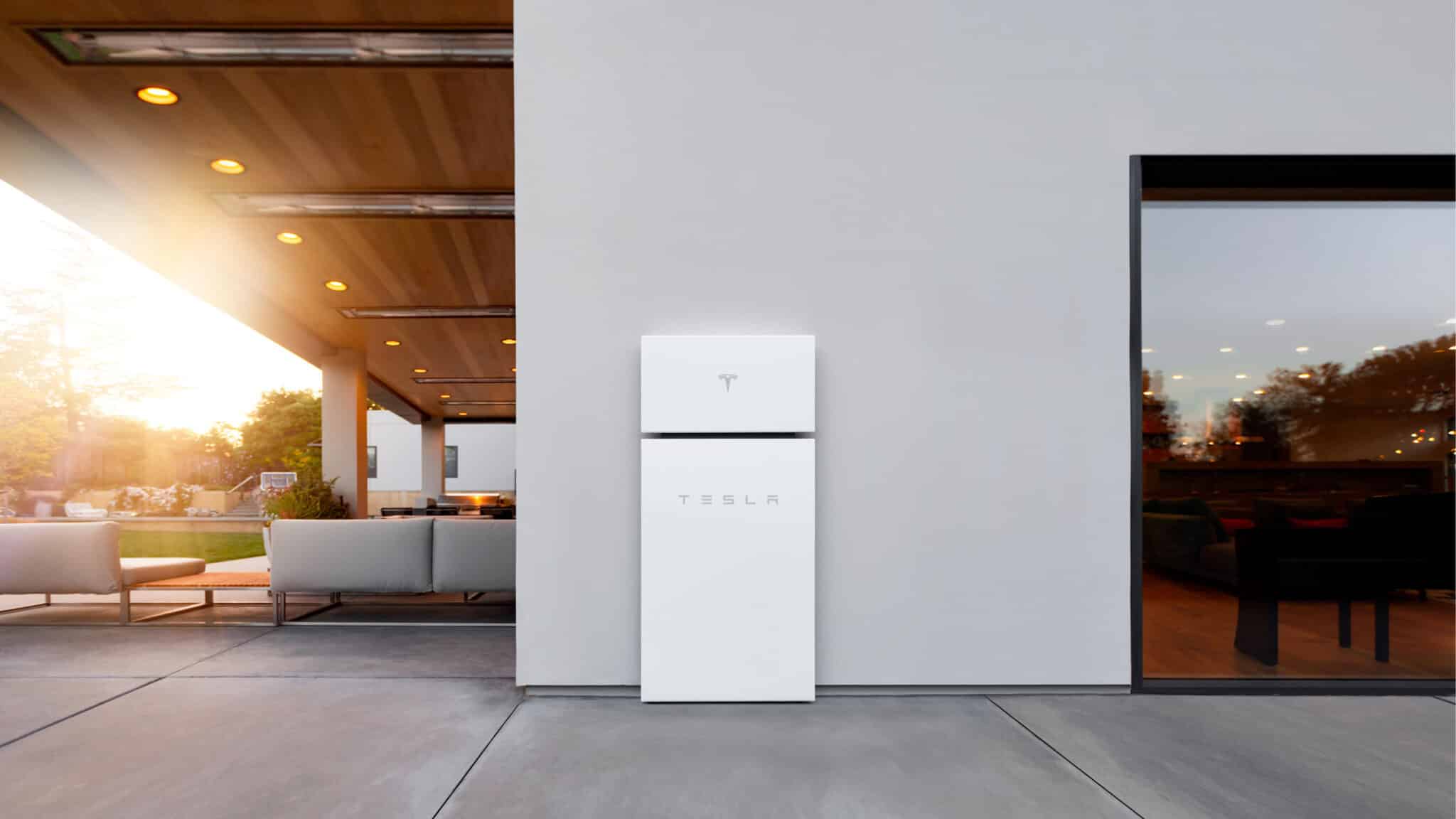 Tesla powerwall battery in a modern luxury home.