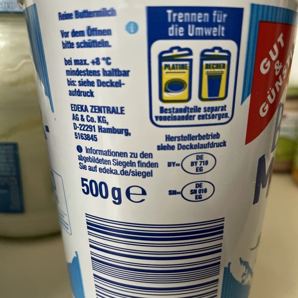 Product Gut Gunstig Reine Buttermilch The Open Food Repo