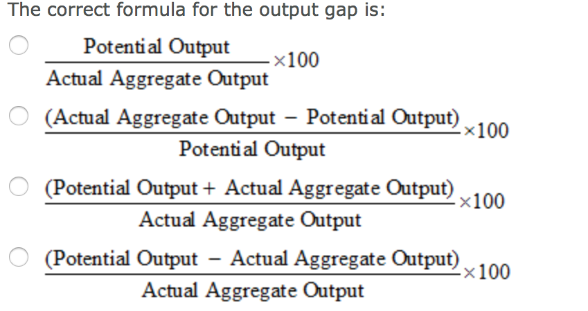 Solved The Correct Formula For The Output Gap Is Potential Chegg Com