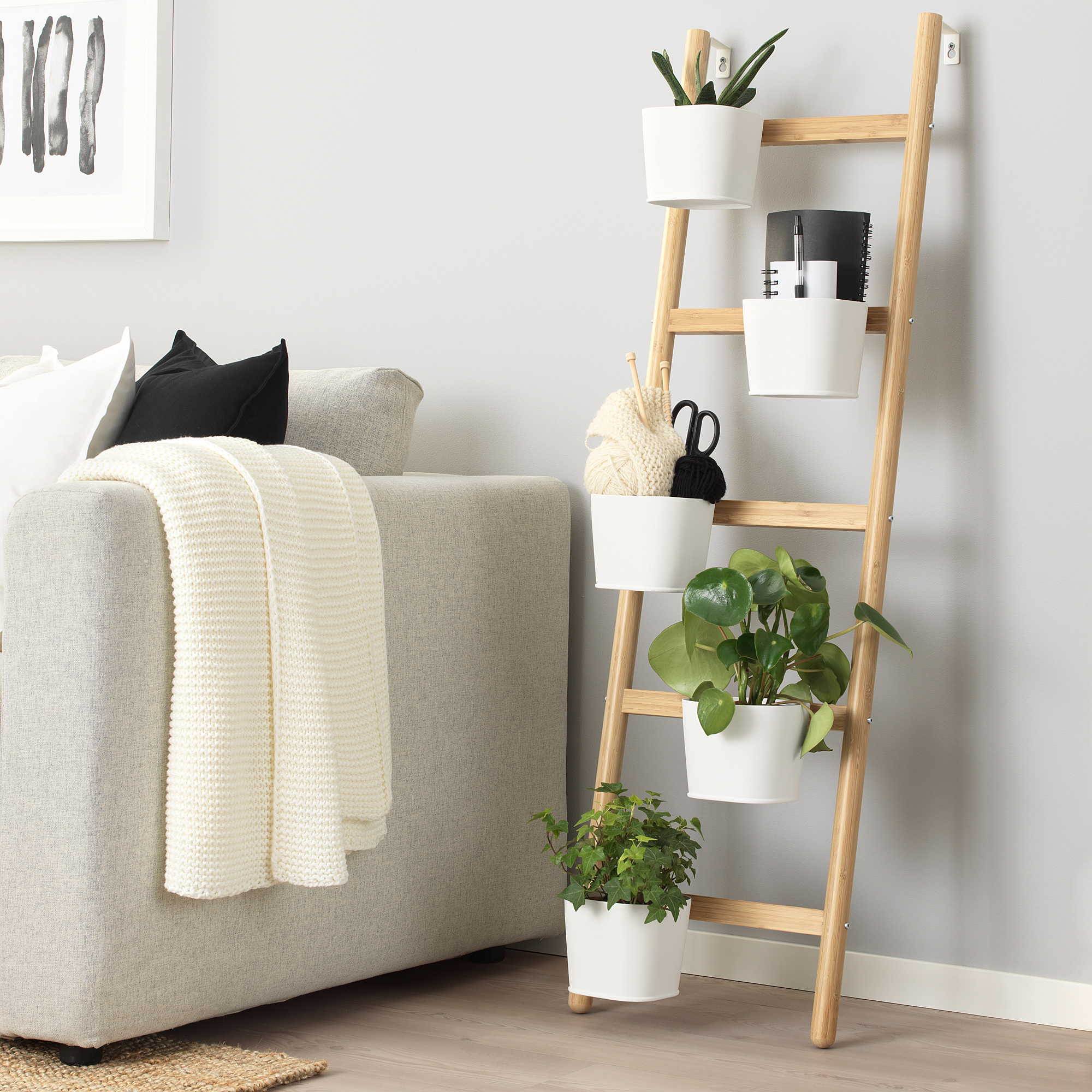 Satsumas Plant Stand With 5 Plant Pots Bamboo White 125 Cm Ikea Indonesia
