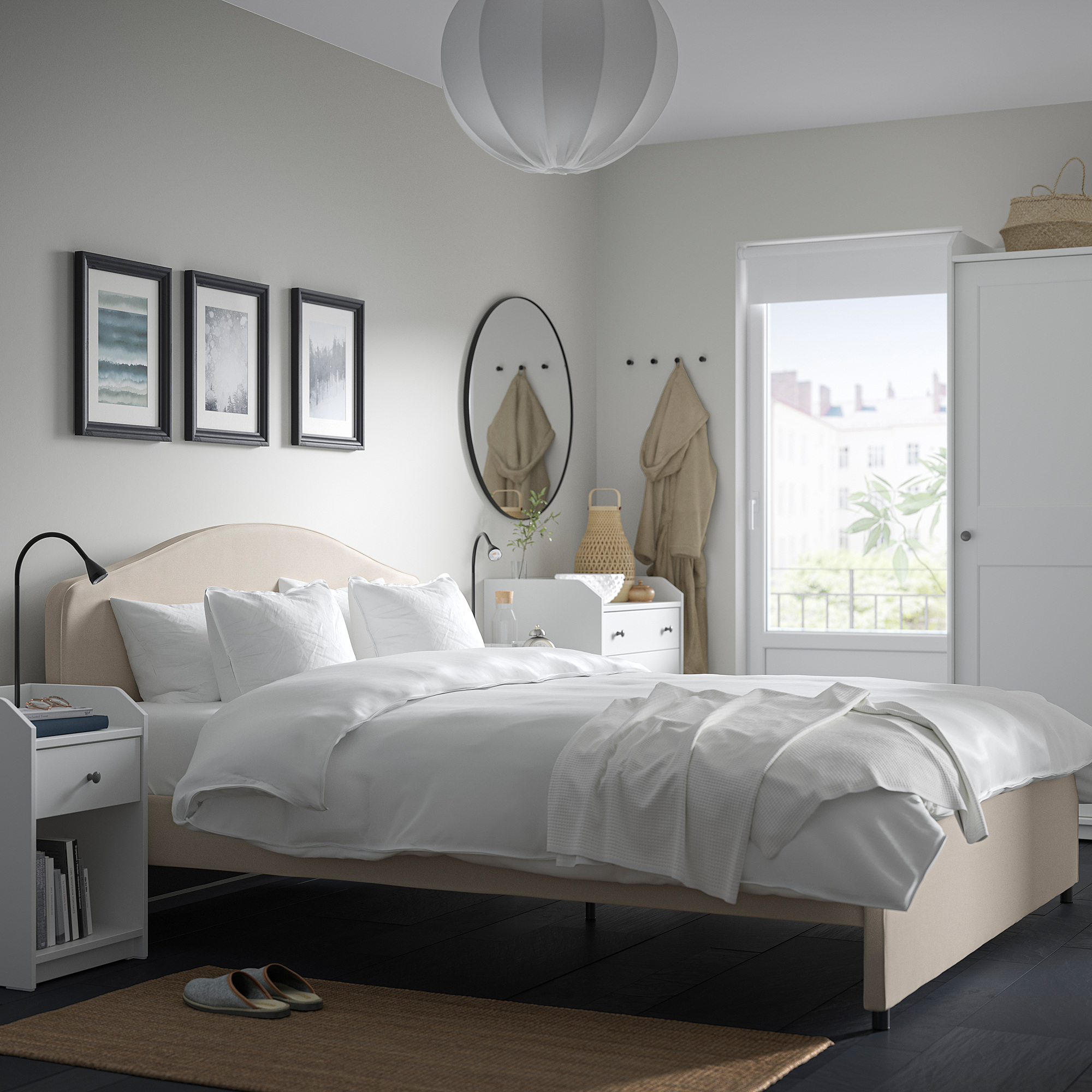 Hauga Bedroom Furniture Set Of 5 Lofallet Beige White 180x200 Cm Ikea Indonesia
