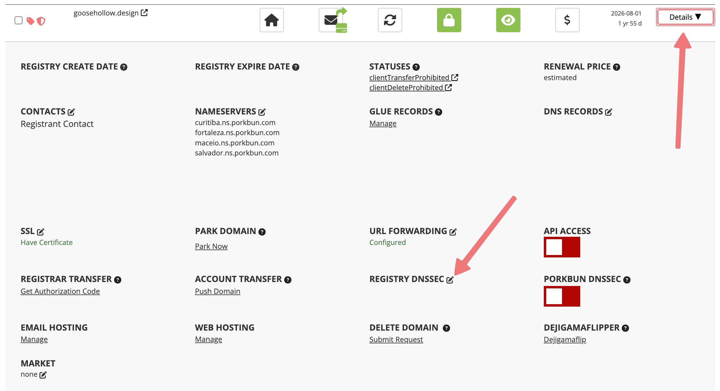 DNSSEC option in details menu