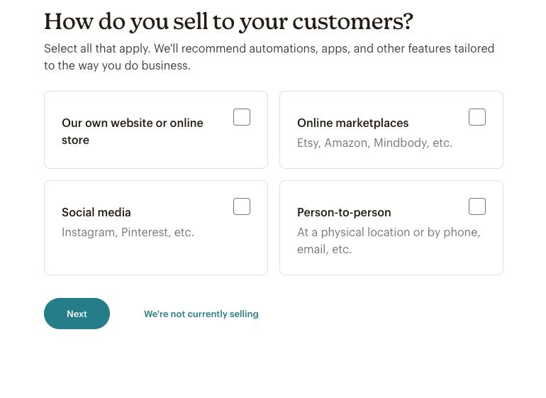 Mailchimp prompt - How do you sell to your customers? options