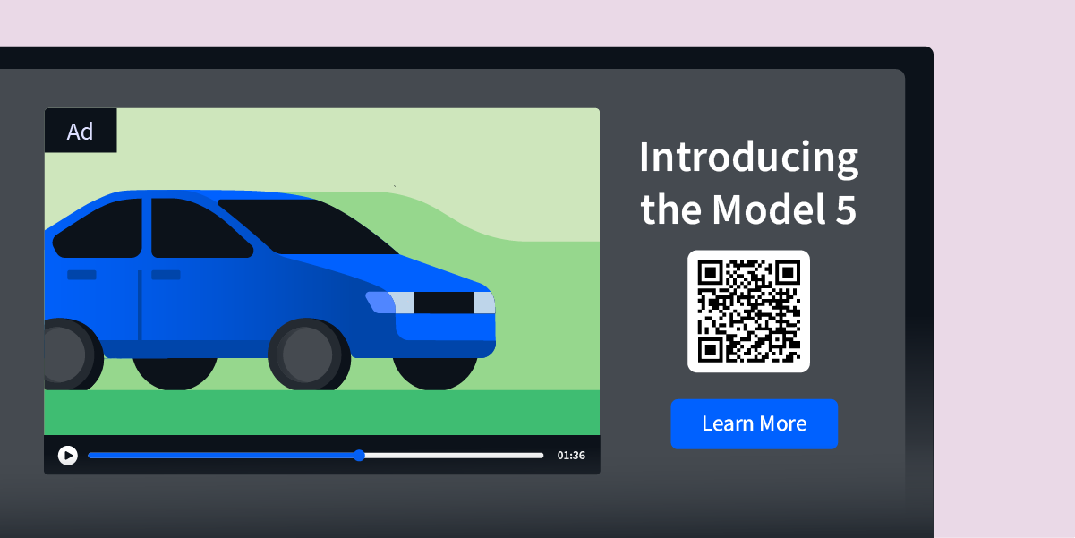 Illustration of a blue car and a QR code to represent a connected TV marketing strategy