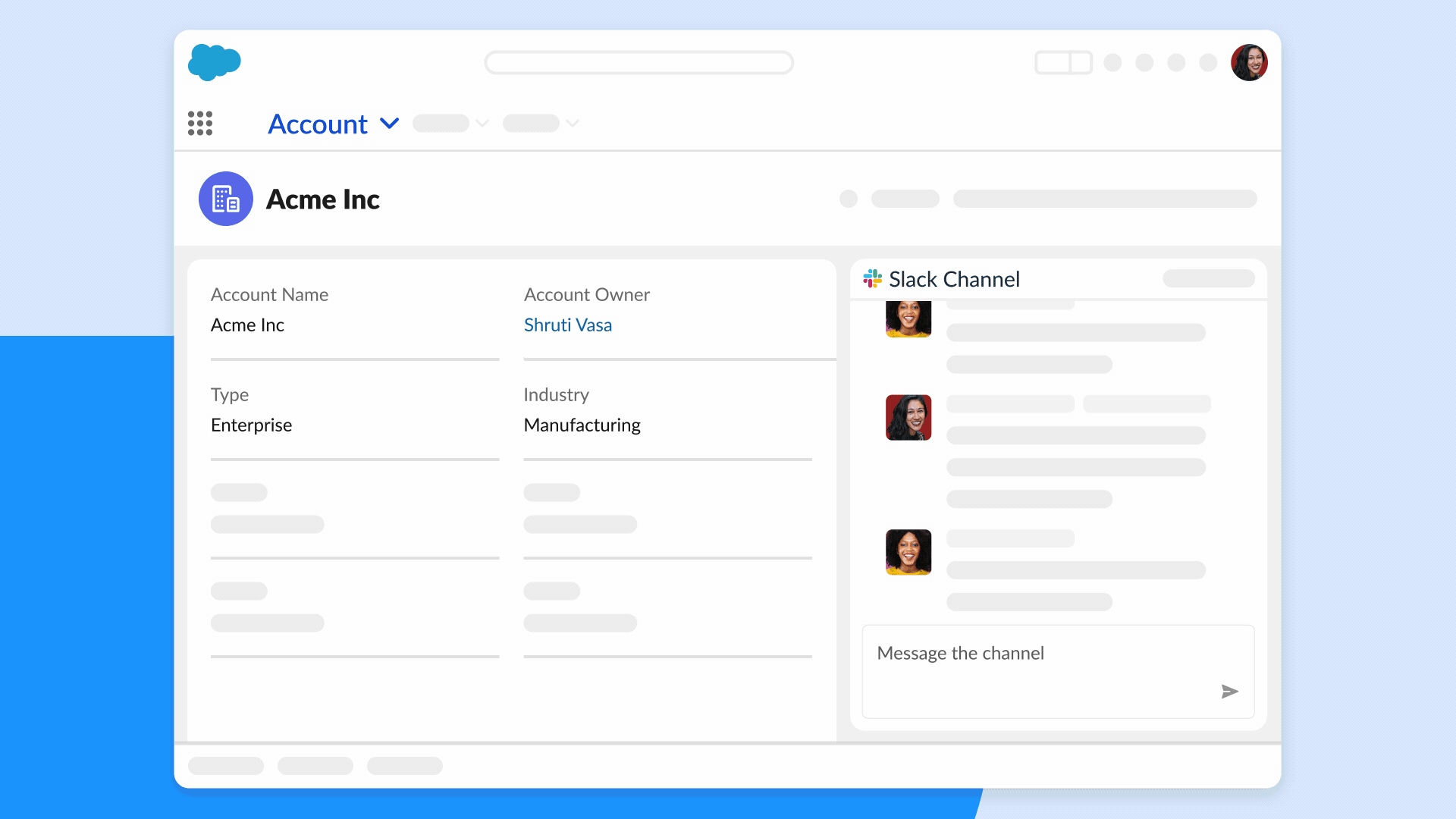 A GIF showing how teams can communicate with each other regardless of whether they're in Salesforce or Slack.