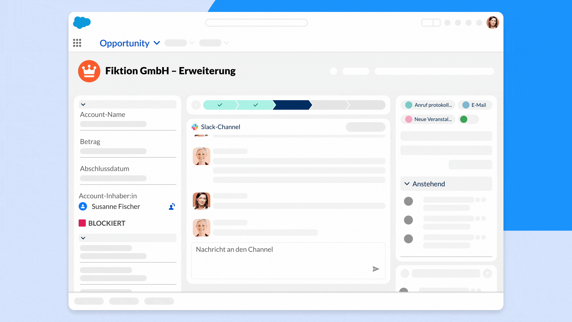 Ein GIF, das ein Team zeigt, das ein Geschäft in Salesforce-Channels bespricht