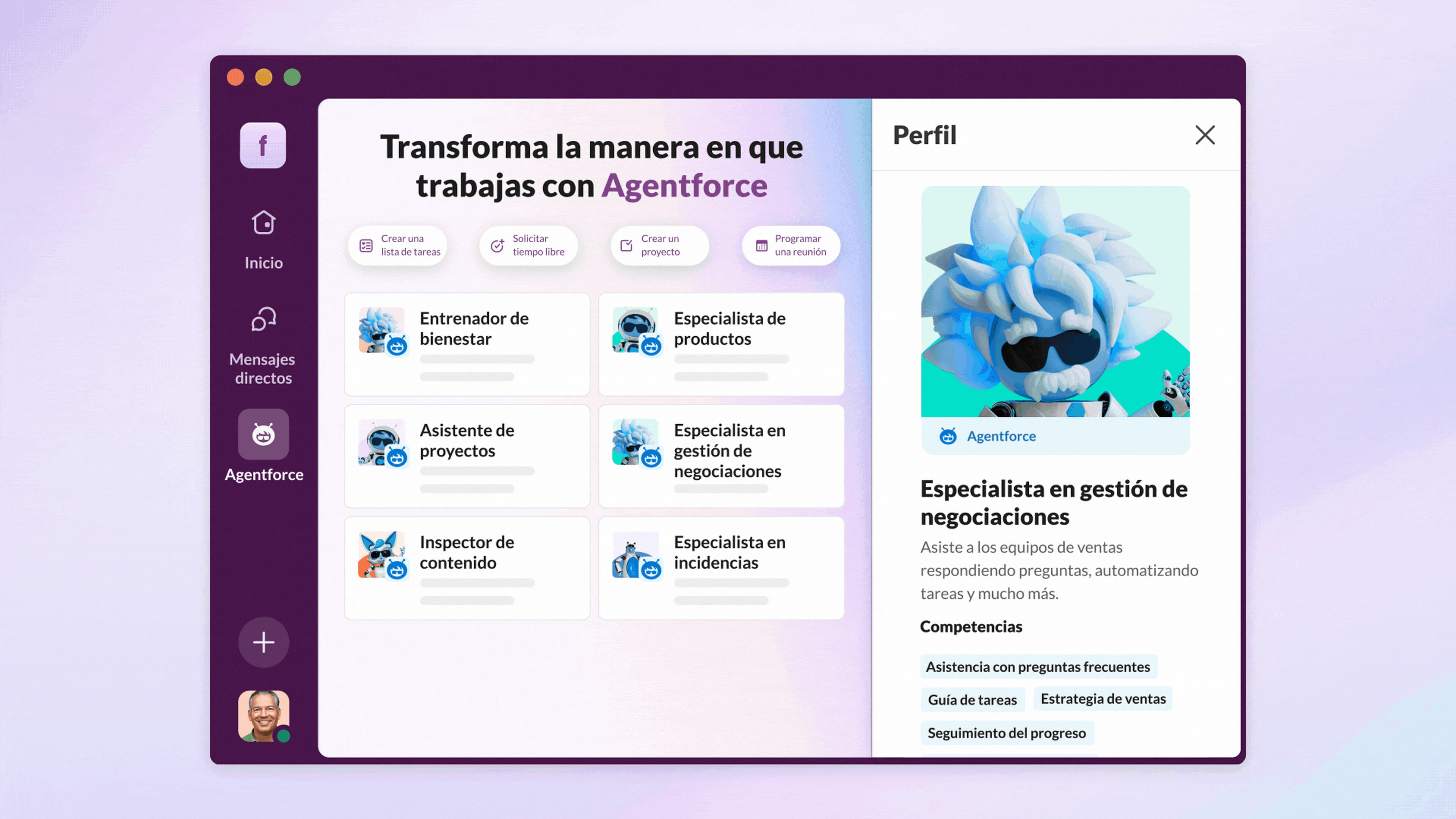 GIF de un comercial solicitando ayuda a un agente de asistencia para negociaciones en Slack.