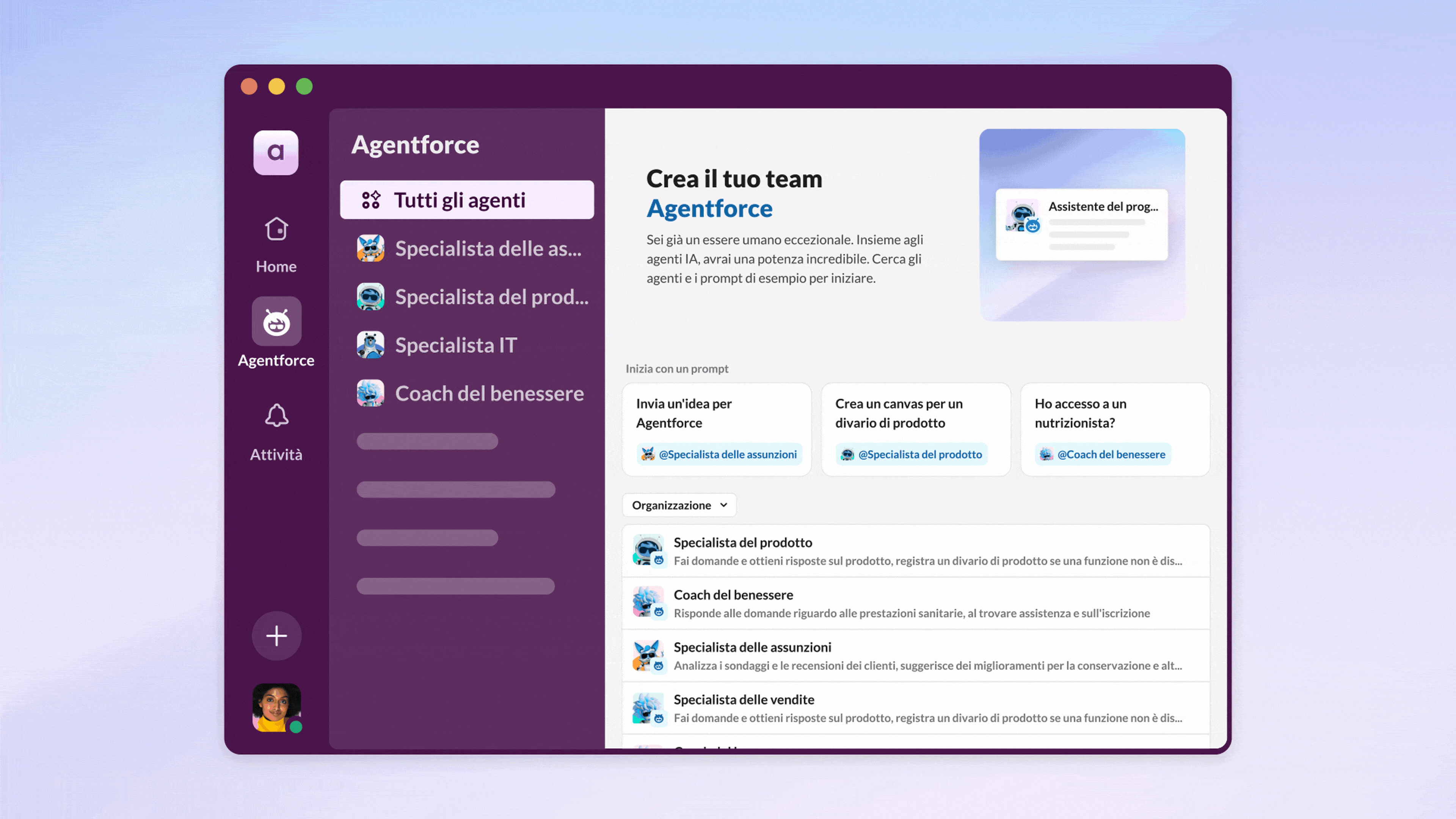 Gif che mostra un utente di Slack che chatta con un agente specialista di prodotto.