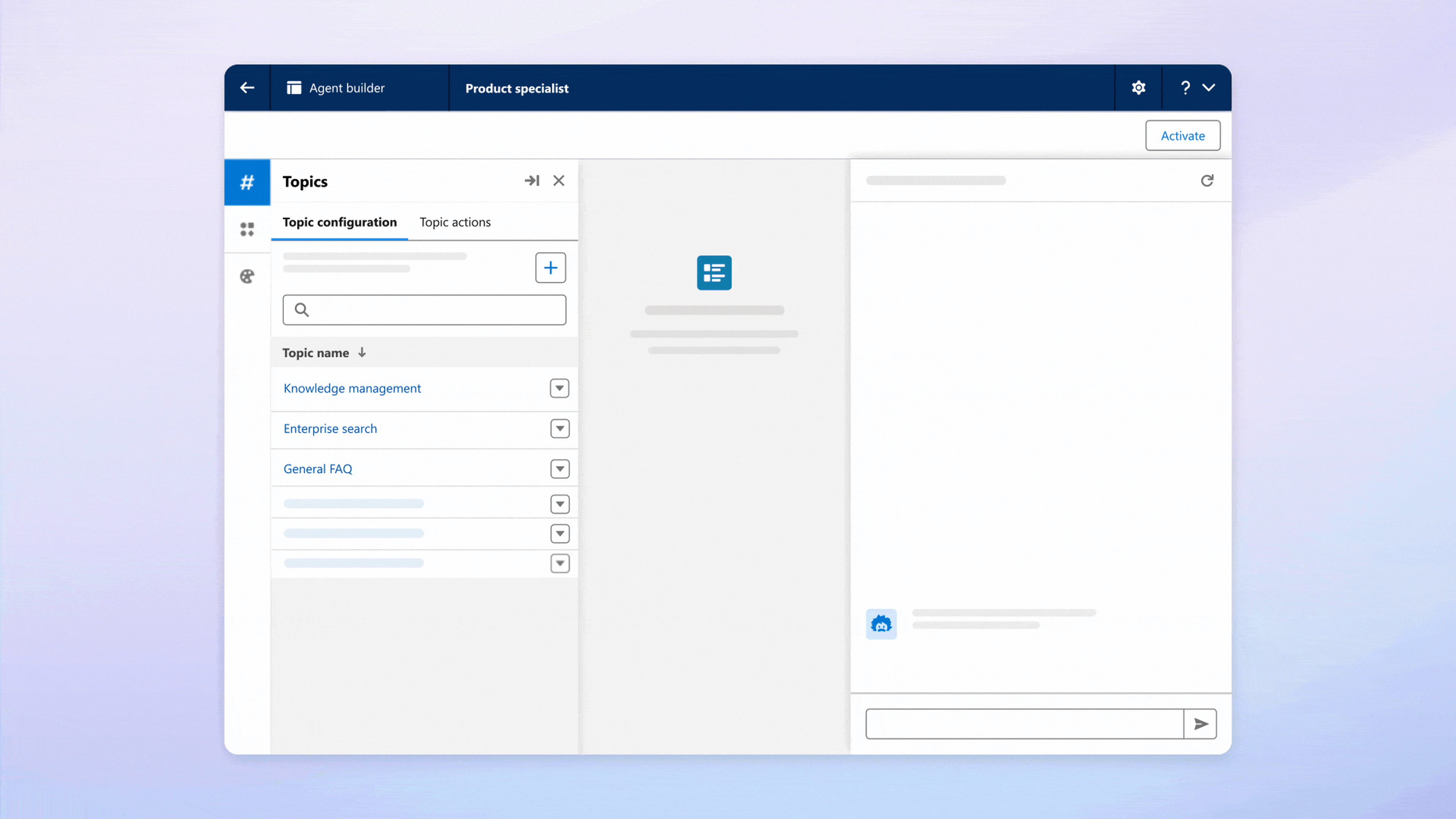 Gif showing Agentforce agent builder with Slack actions built in.