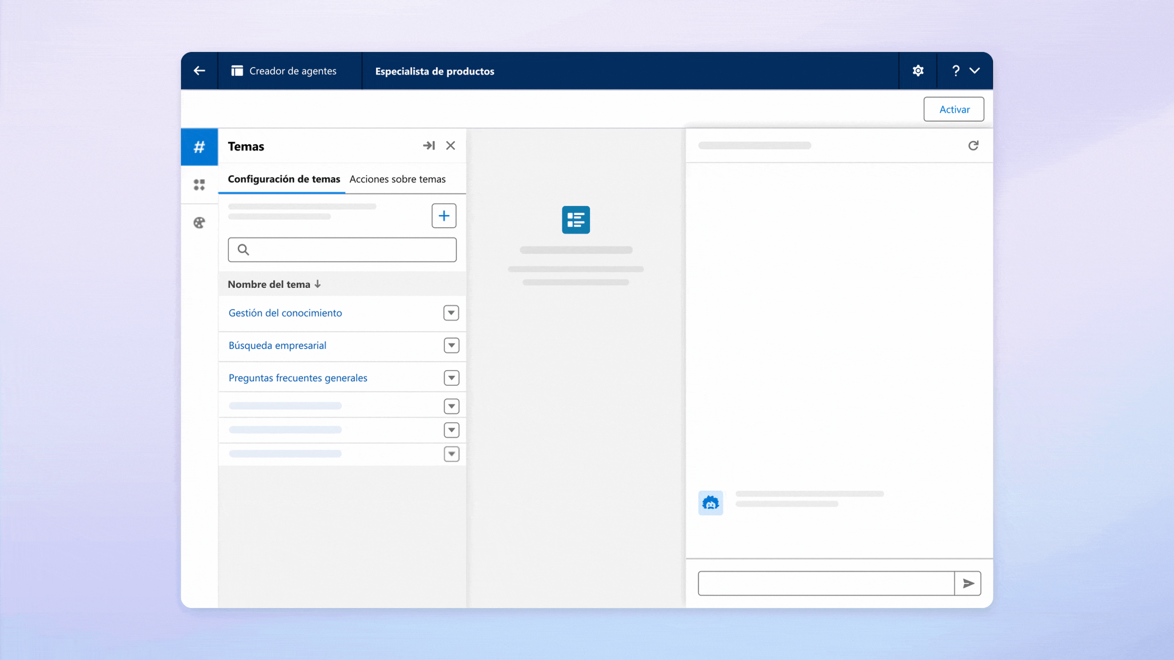 GIF que muestra el creador de agentes de Agentforce con acciones de Slack integradas.