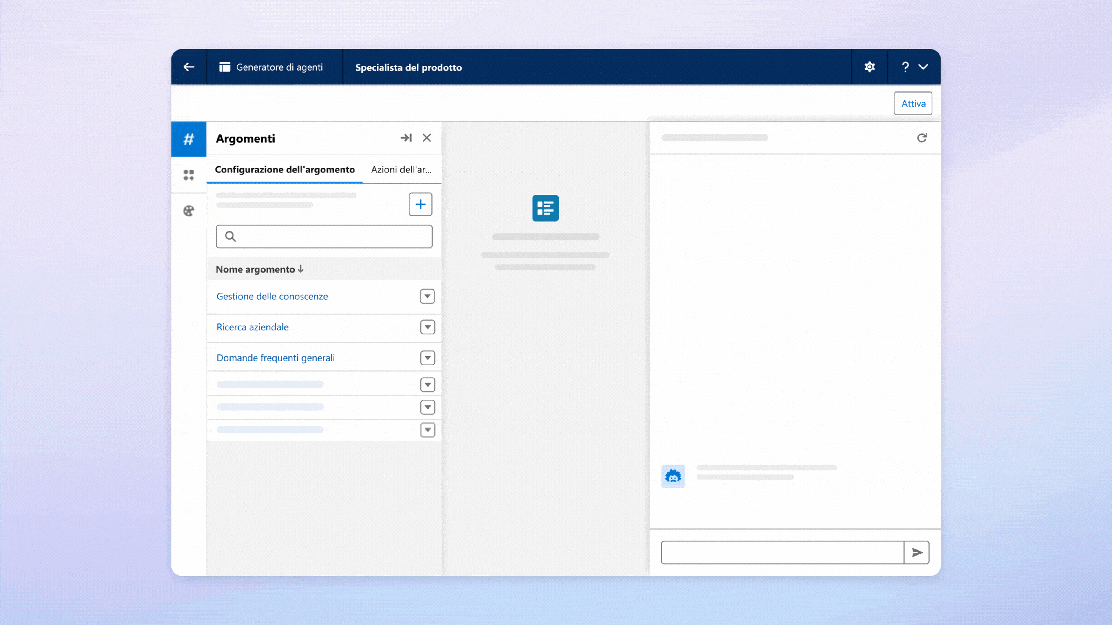 Gif che mostra Agent Builder Agentforce con azioni Slack integrate.