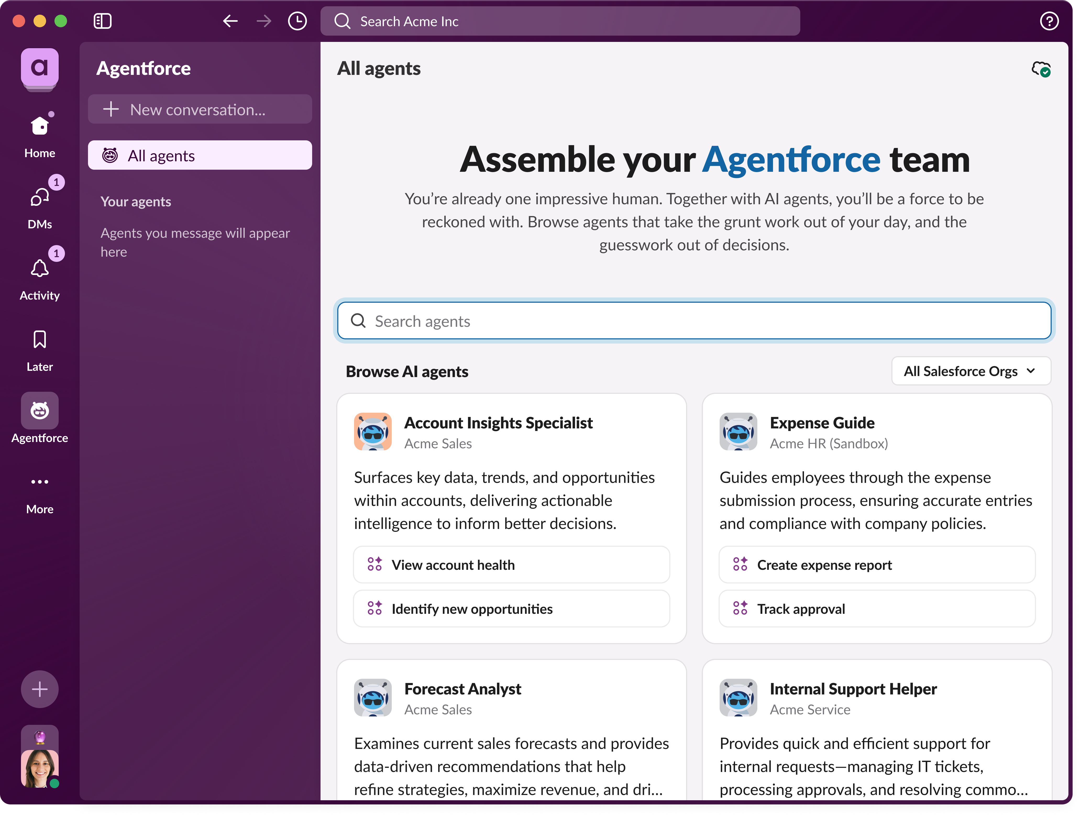 Agentforce Hub with agent profiles