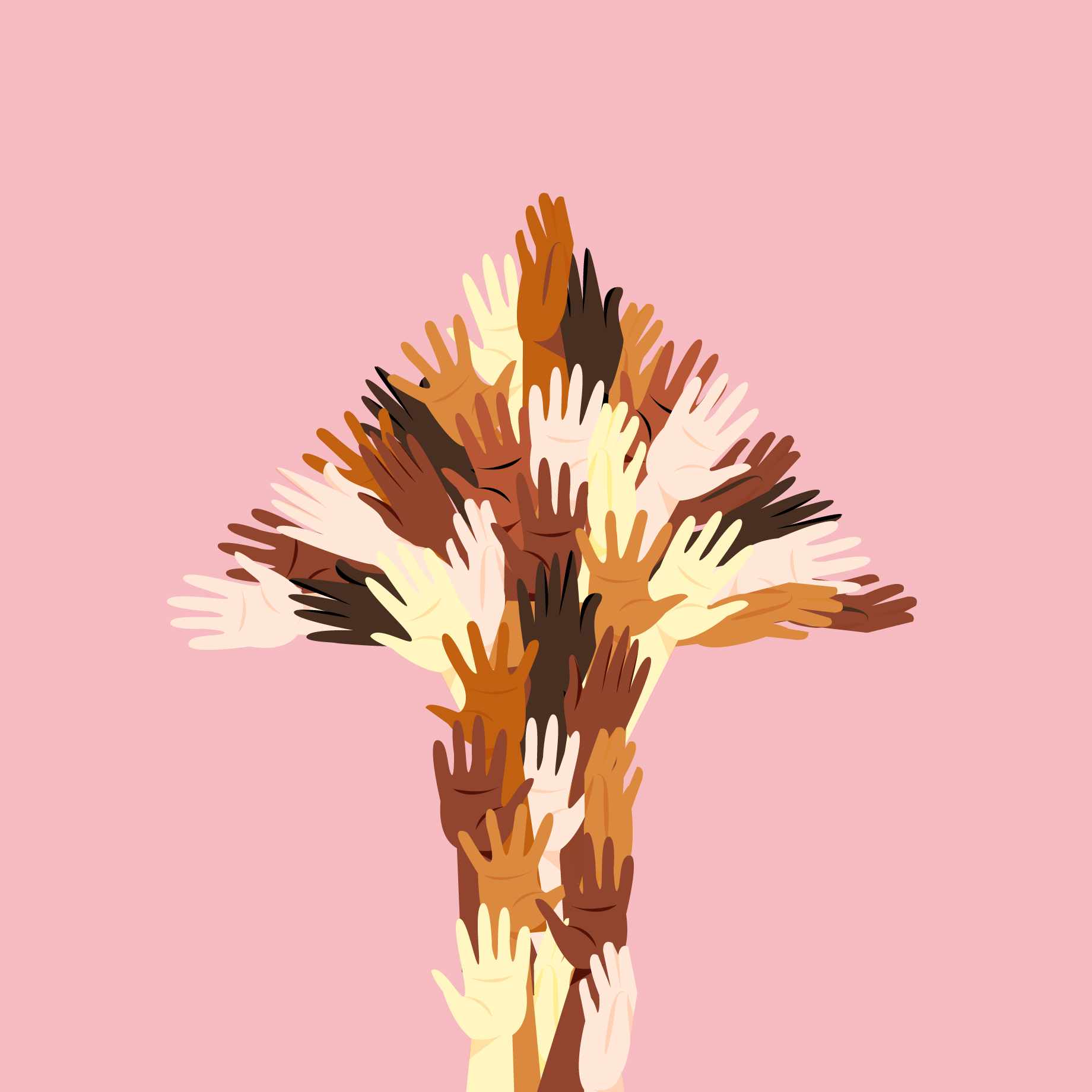 Diverse hands forming up arrow