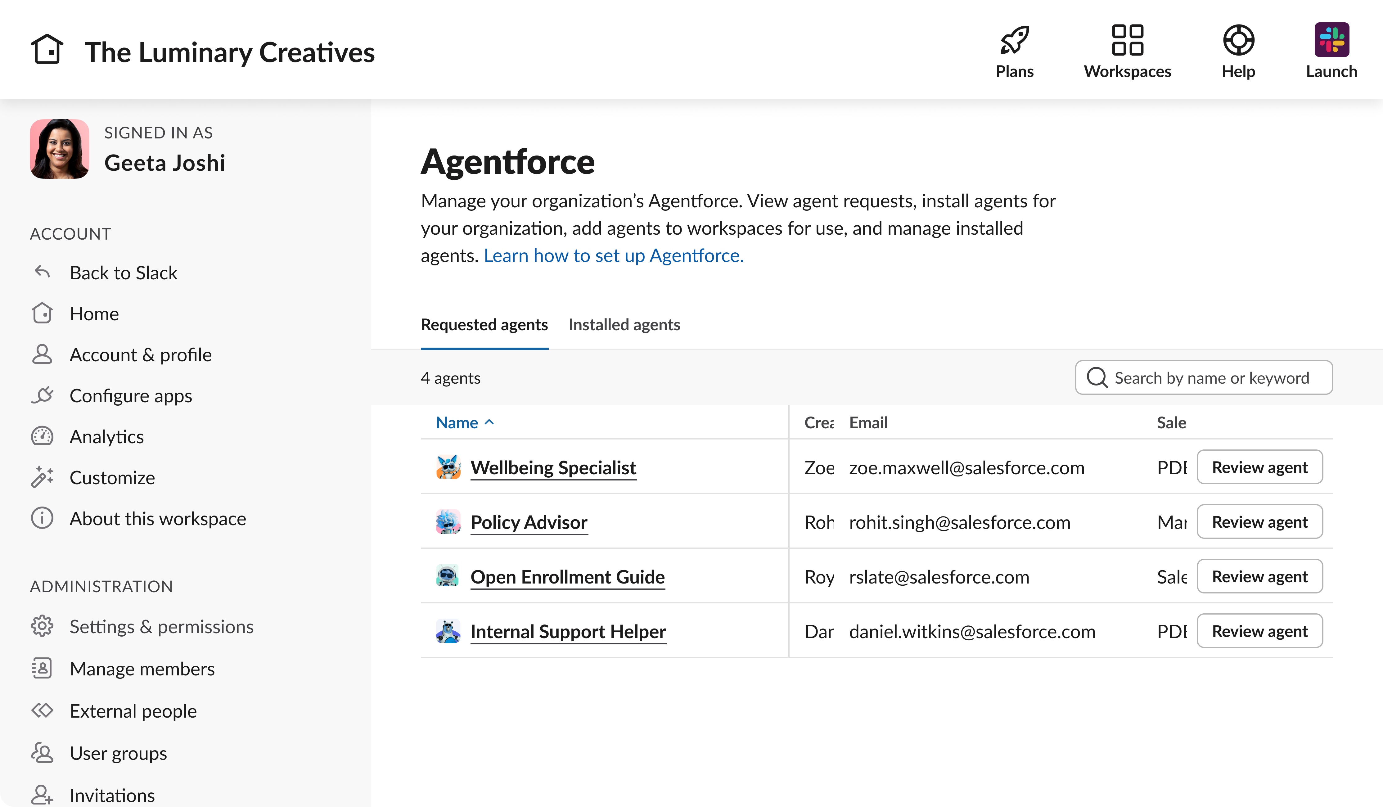Admin view of Agentforce Hub