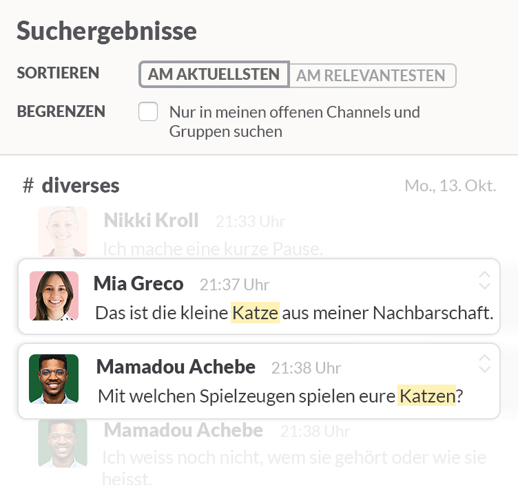 UI of Slack search circa 2014