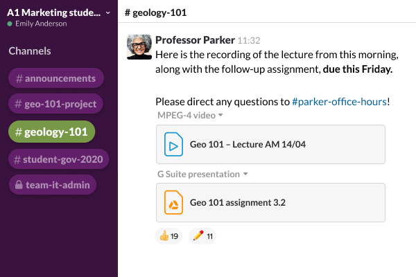 Slack application showing a channel with a direct message