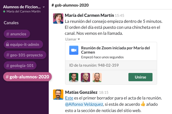 Un canal que muestra el chat de una conversación
