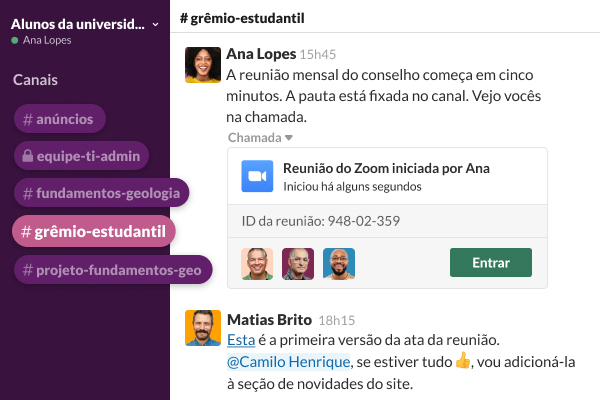 Um canal mostrando uma conversa