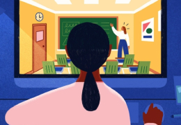 a student attending a class with a teacher at the front of the room drawing on a blackboard