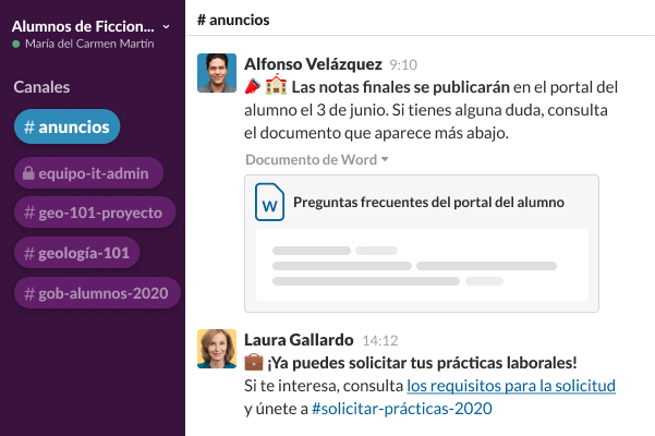 Mostrando un canal con publicaciones de anuncios