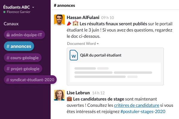 Un canal avec des publications d’annonces