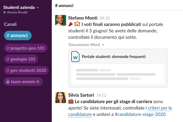 Immagine di un canale con post di annunci