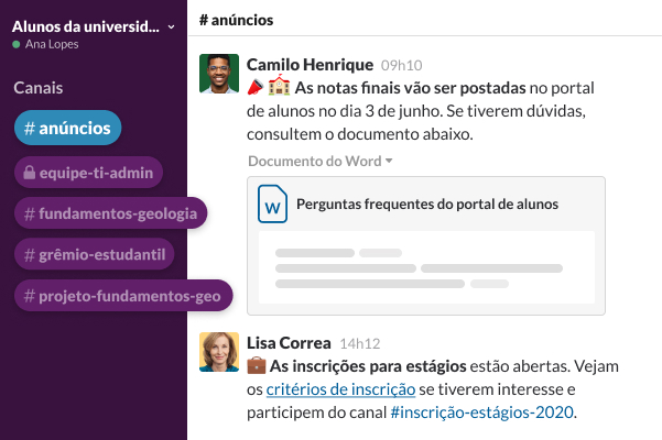 Mostrando um canal postagens de comunicados