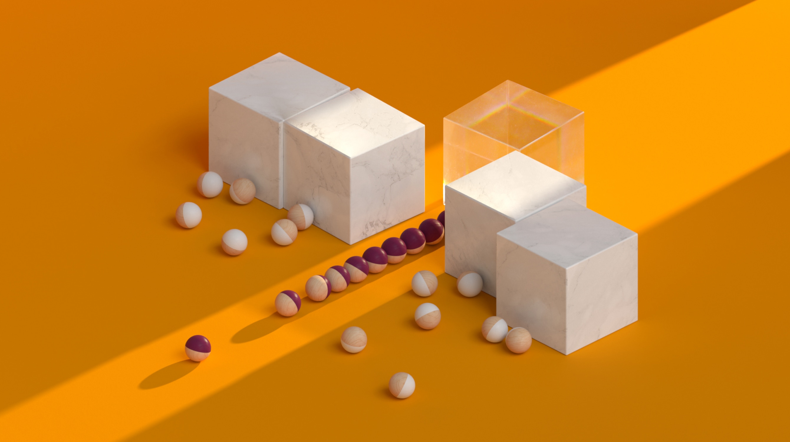 cubes and wooden balls