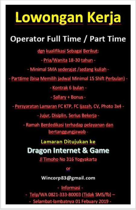 Info Lowongan Kerja Di Jogja Part Time