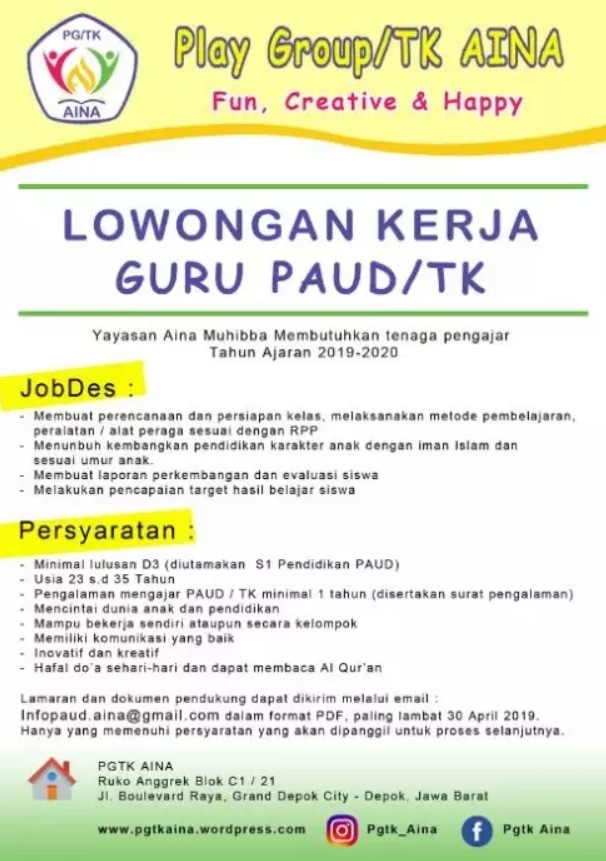 Lowongan Guru Tk