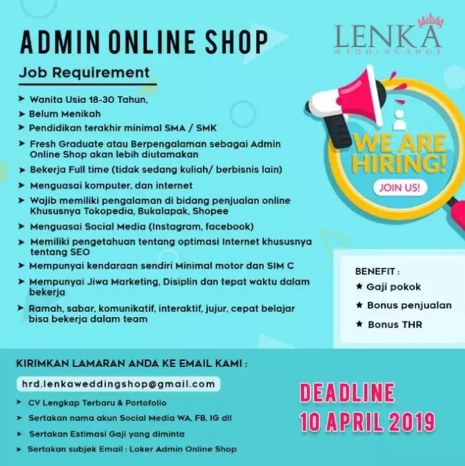Lowongan Kerja 2019 Admin Online Shop